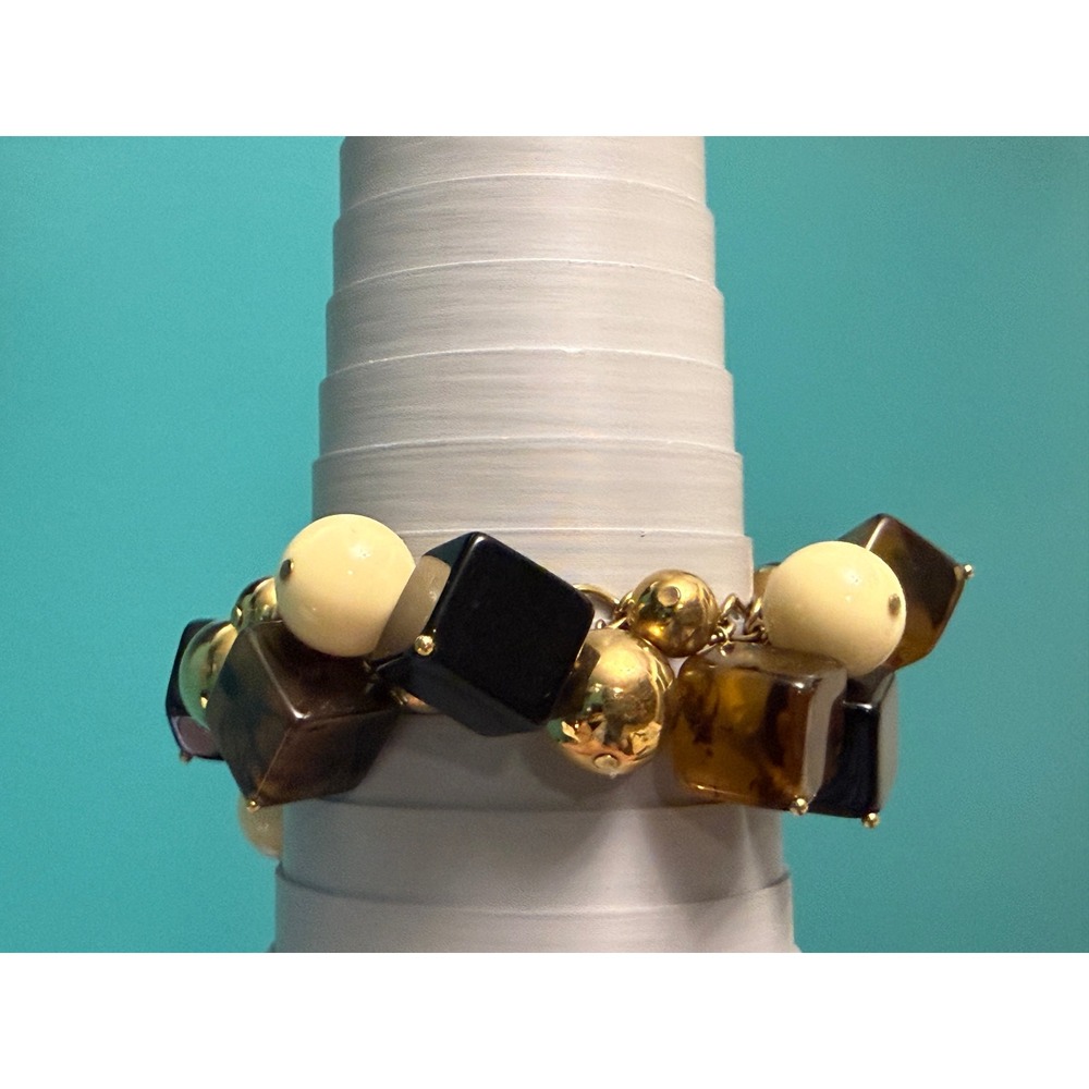 Kate Spade New York Chunky Resin Charm Bracelet Tortoise Black Cream Gold Y2K - Picture 6 of 10